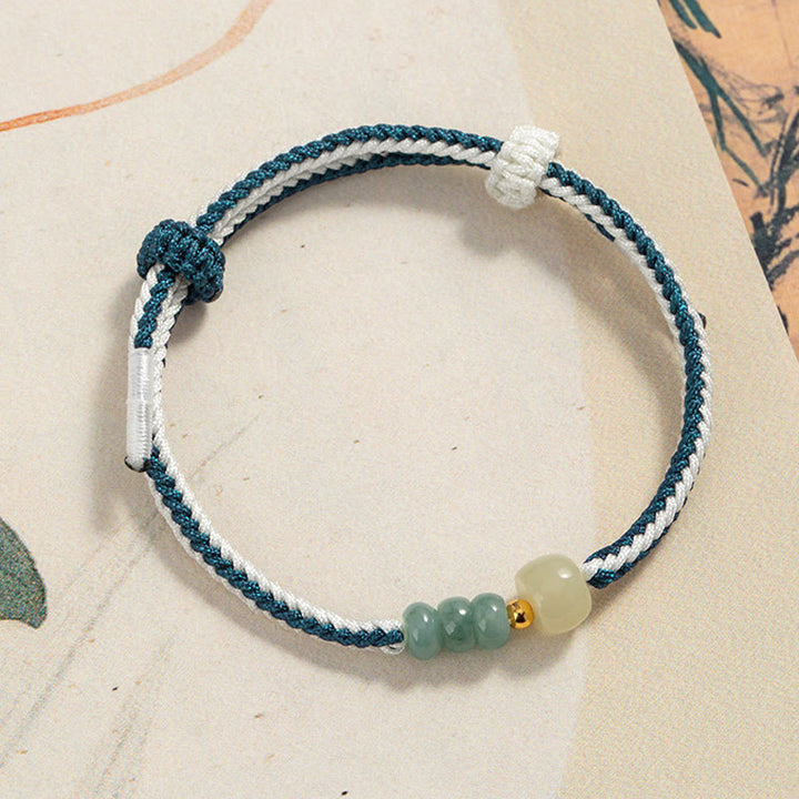 Bracelet en corde tressée en argent sterling 925 avec perles de jade Hetian de Buddha Stones