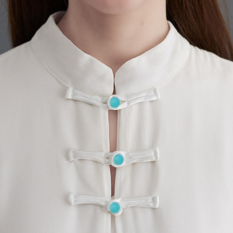 Buddha Stones 2Pcs Grenouille Boutonnée Manches Longues Robe Midi Pantalon Large Mousseline Zen Ensemble Femme - image 9