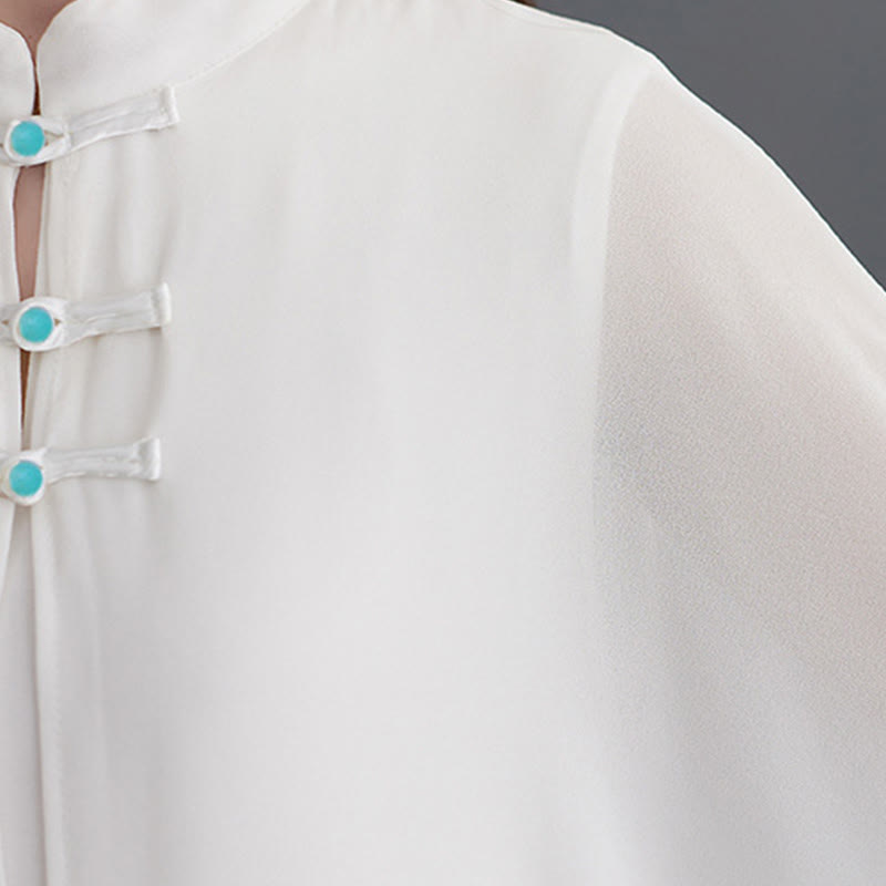 Buddha Stones 2Pcs Grenouille Boutonnée Manches Longues Robe Midi Pantalon Large Mousseline Zen Ensemble Femme - image 10