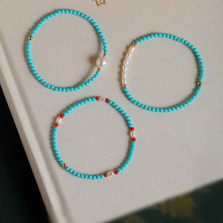 Bracelet de protection en petites perles d'agate rouge turquoise Buddha Stones