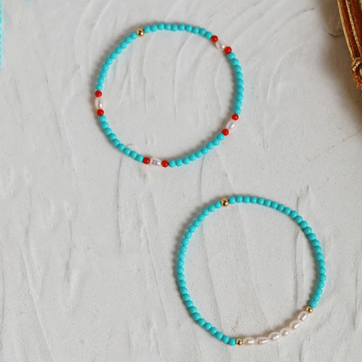Bracelet de protection en petites perles d'agate rouge turquoise Buddha Stones