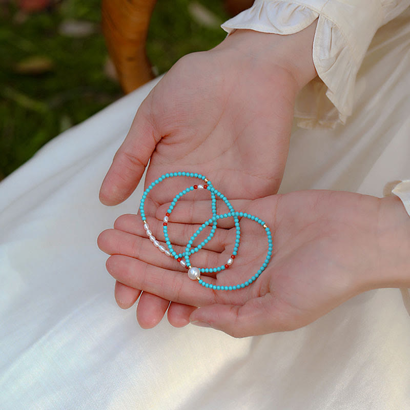 Bracelet de protection en petites perles d'agate rouge turquoise Buddha Stones