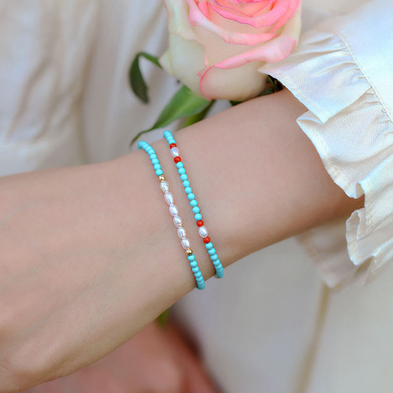 Bracelet de protection en petites perles d'agate rouge turquoise Buddha Stones