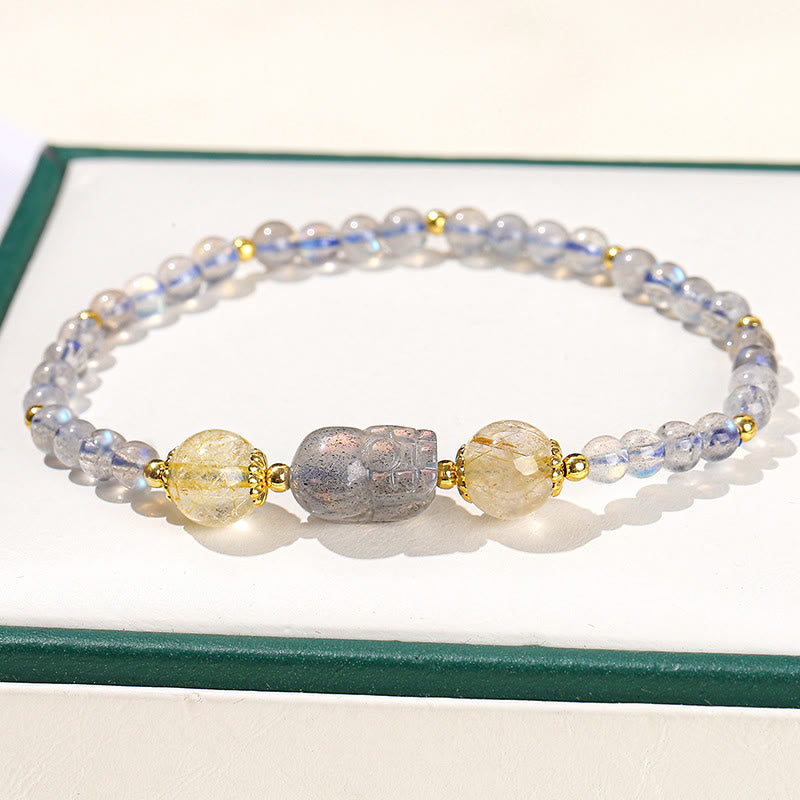 Bracelet de guérison PiXiu en pierre de Buddha Stones et tourmaline