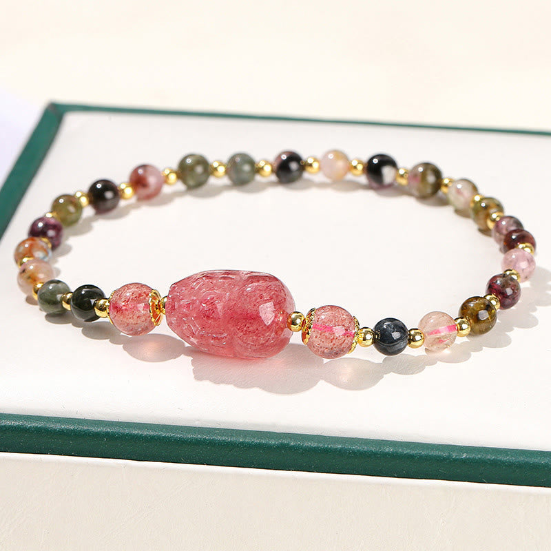Bracelet de guérison PiXiu en pierre de Buddha Stones et tourmaline