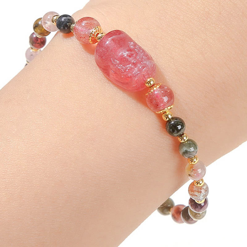 Bracelet de guérison PiXiu en pierre de Buddha Stones et tourmaline