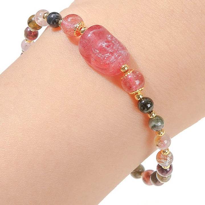 Bracelet de guérison PiXiu en pierre de Buddha Stones et tourmaline
