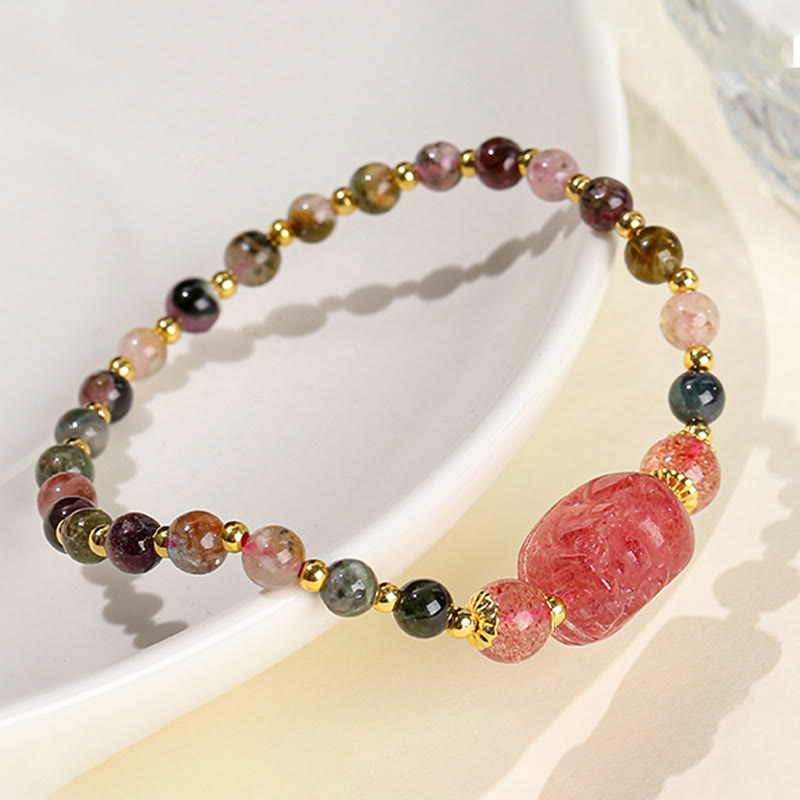 Bracelet de guérison PiXiu en pierre de Buddha Stones et tourmaline