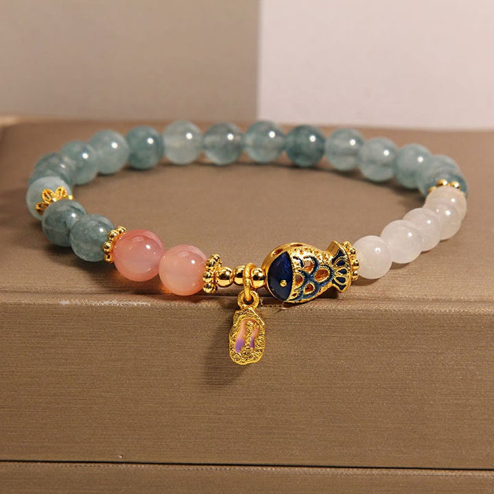 Bracelet porte-bonheur en jade et agate Yanyuan en Buddha Stones, jade blanc, poisson koï