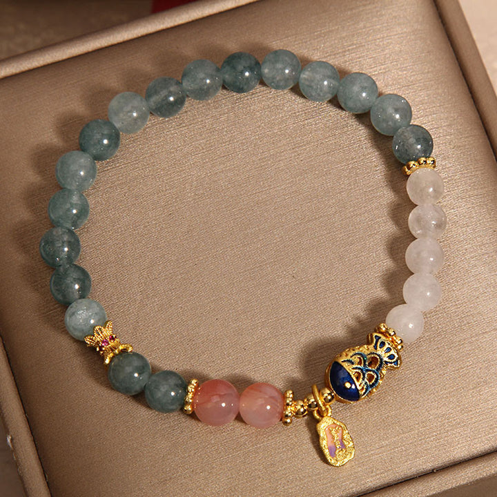 Bracelet porte-bonheur en jade et agate Yanyuan en Buddha Stones, jade blanc, poisson koï