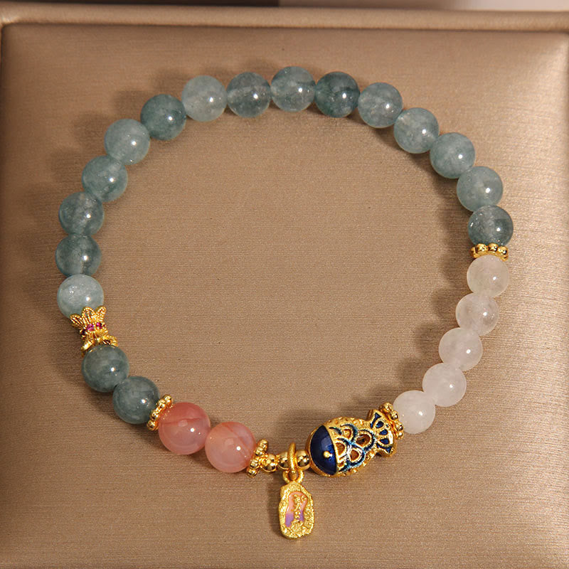 Bracelet porte-bonheur en jade et agate Yanyuan en Buddha Stones, jade blanc, poisson koï