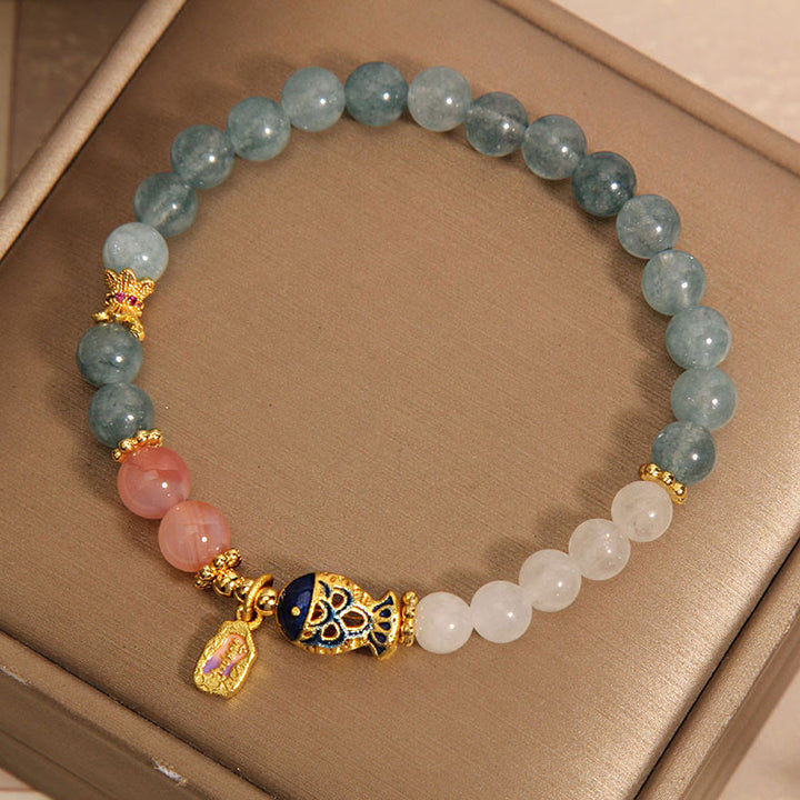 Bracelet porte-bonheur en jade et agate Yanyuan en Buddha Stones, jade blanc, poisson koï