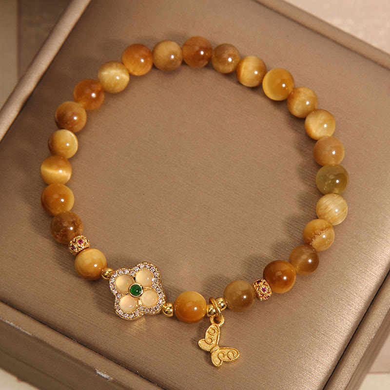 Bracelet de protection papillon trèfle à quatre feuilles œil de tigre Buddha Stones