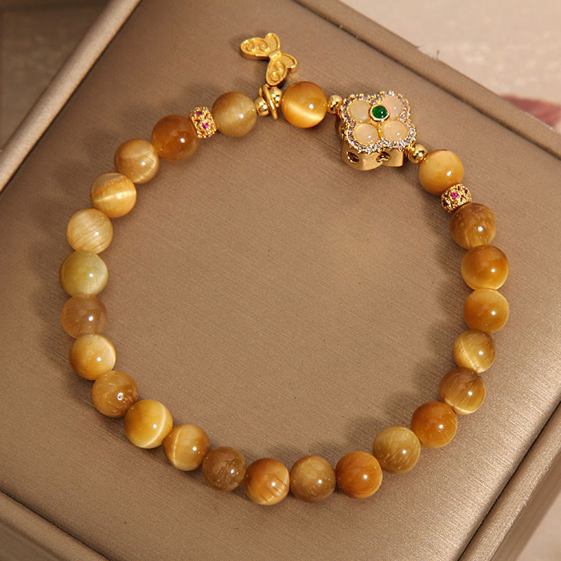 Bracelet de protection papillon trèfle à quatre feuilles œil de tigre Buddha Stones