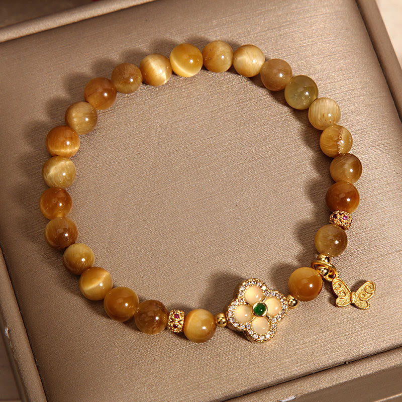 Bracelet de protection papillon trèfle à quatre feuilles œil de tigre Buddha Stones