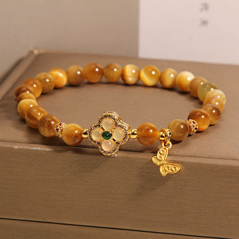 Bracelet de protection papillon trèfle à quatre feuilles œil de tigre Buddha Stones