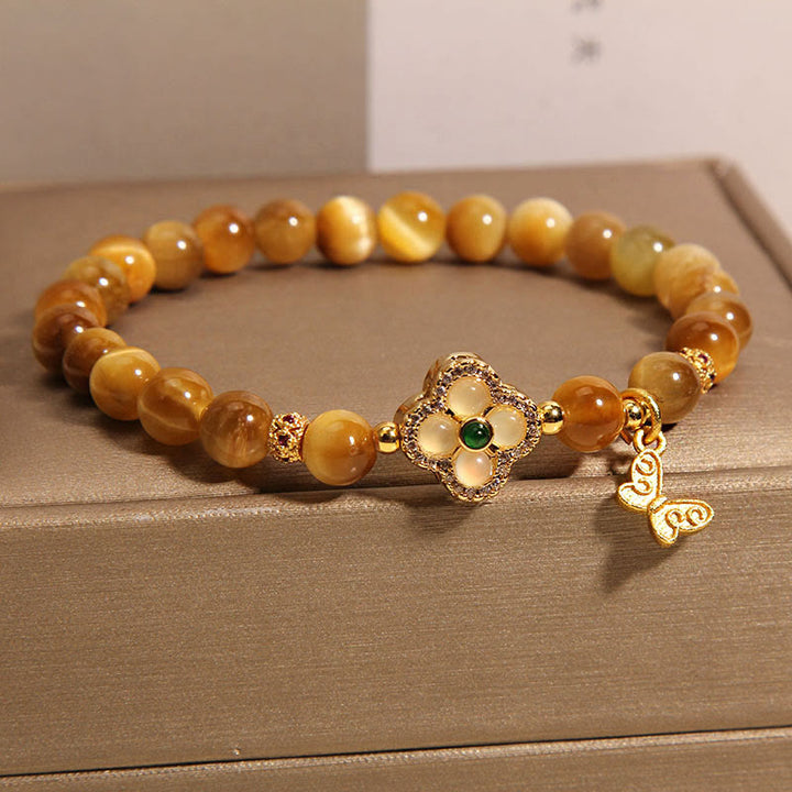 Bracelet de protection papillon trèfle à quatre feuilles œil de tigre Buddha Stones