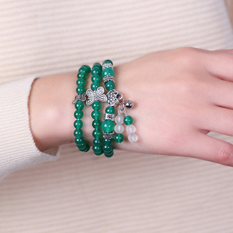 Bracelet de soutien papillon en agate verte naturelle de Buddha Stones