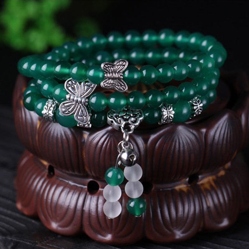 Bracelet de soutien papillon en agate verte naturelle de Buddha Stones