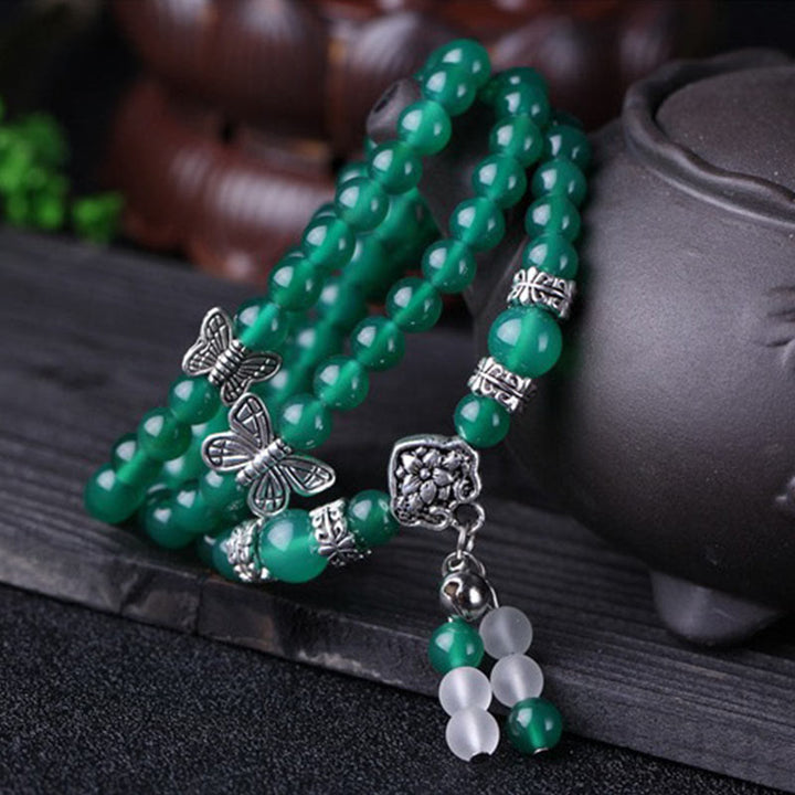 Bracelet de soutien papillon en agate verte naturelle de Buddha Stones