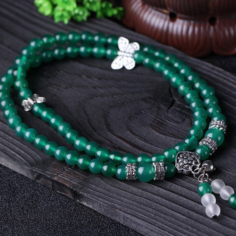 Bracelet de soutien papillon en agate verte naturelle de Buddha Stones