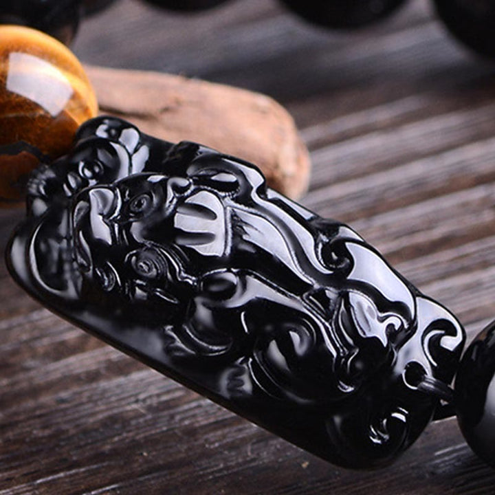 Bracelet de force en obsidienne noire naturelle PiXiu œil de tigre de Buddha Stones