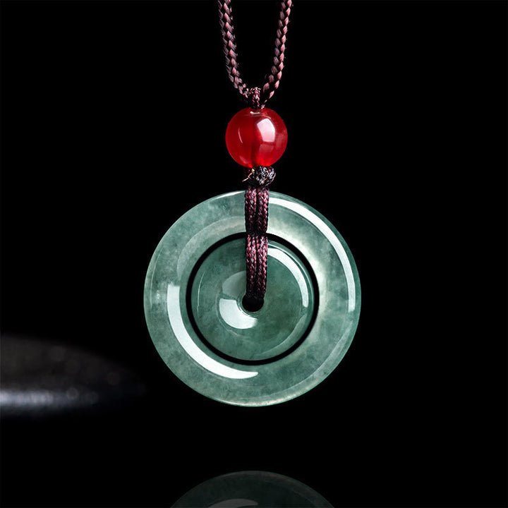 Buddha Stones Collier pendentif en jade vert avec boucle double paix et abondance