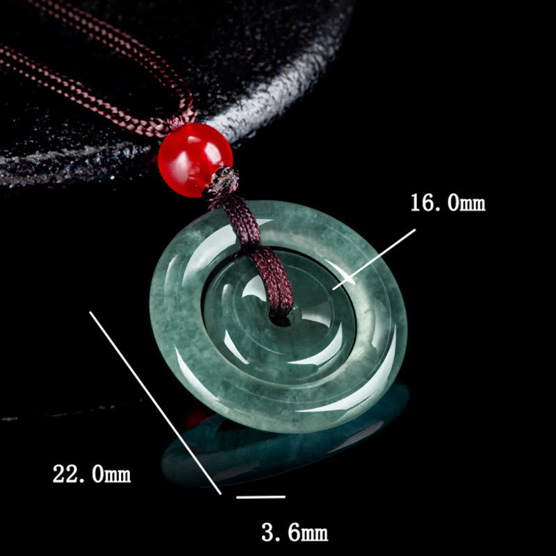 Buddha Stones Collier pendentif en jade vert avec boucle double paix et abondance