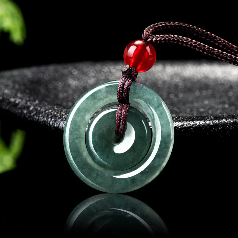 Buddha Stones Collier pendentif en jade vert avec boucle double paix et abondance
