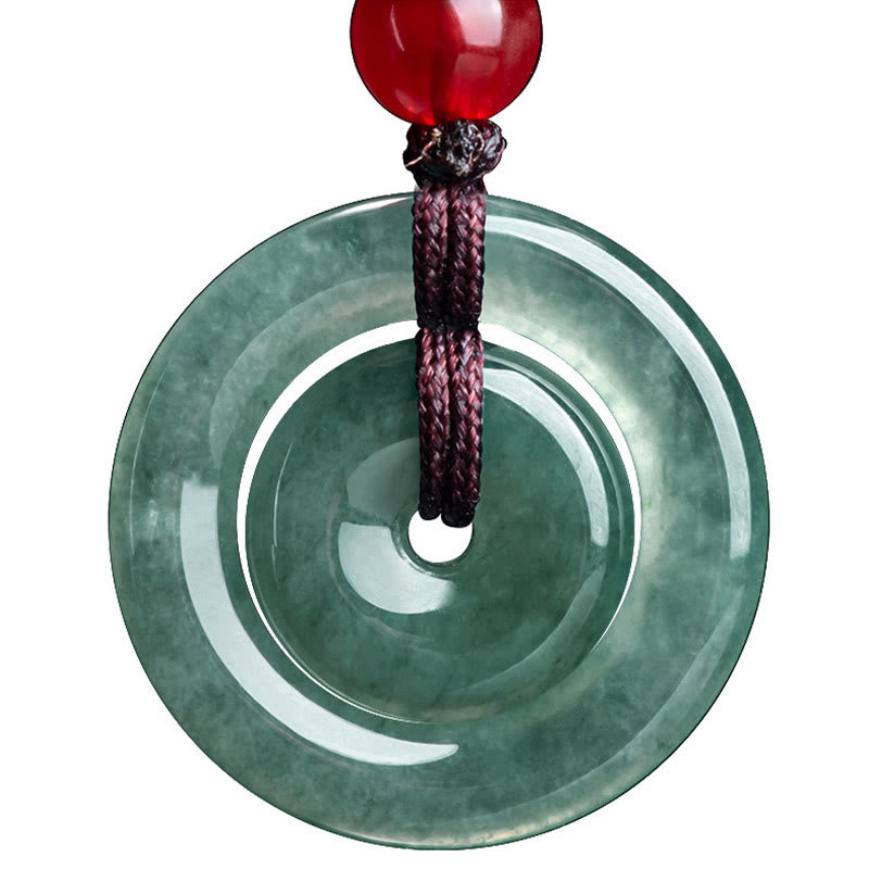 Buddha Stones Collier pendentif en jade vert avec boucle double paix et abondance