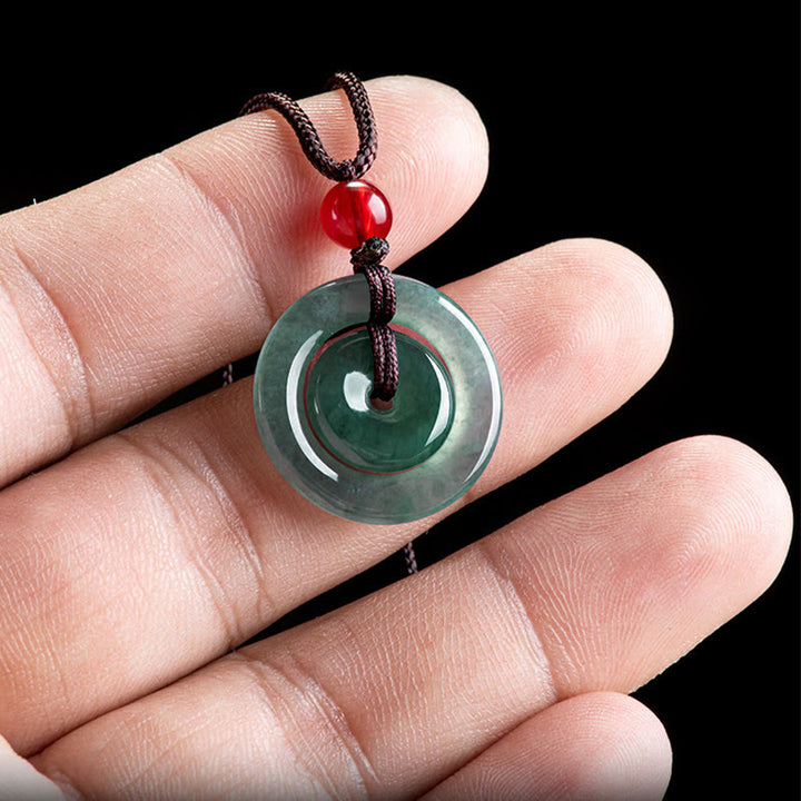 Buddha Stones Collier pendentif en jade vert avec boucle double paix et abondance - image 4