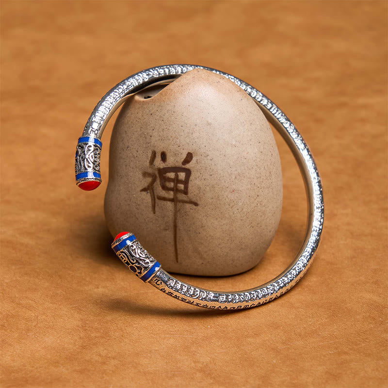 Bracelet de guérison en cuivre sculpté Buddha Stones et Sutra du cœur