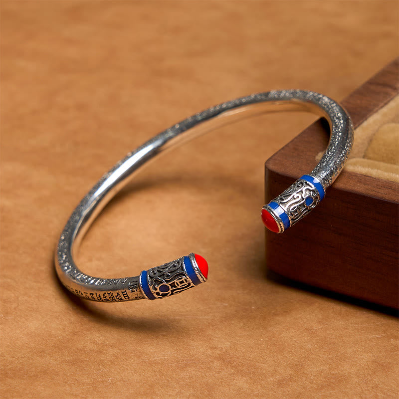 Bracelet de guérison en cuivre sculpté Buddha Stones et Sutra du cœur