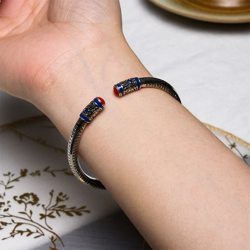 Bracelet de guérison en cuivre sculpté Buddha Stones et Sutra du cœur