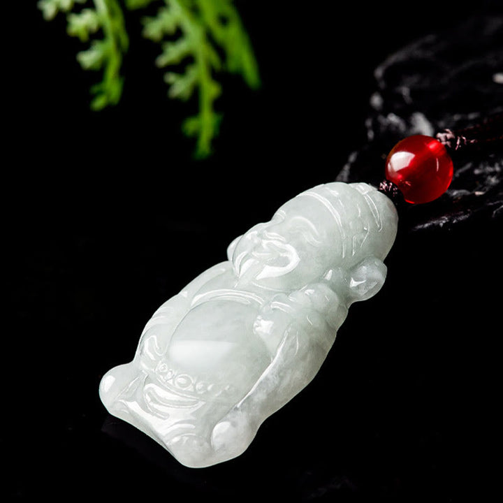 Collier pendentif porte-bonheur en lingot de jade naturel de Buddha Stones naturelles du dieu chinois de la richesse