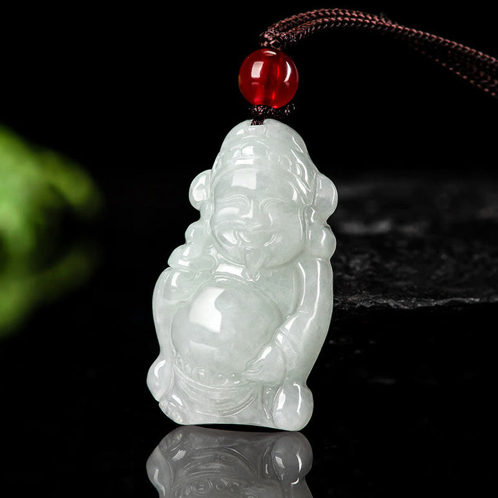 Collier pendentif porte-bonheur en lingot de jade naturel de Buddha Stones naturelles du dieu chinois de la richesse