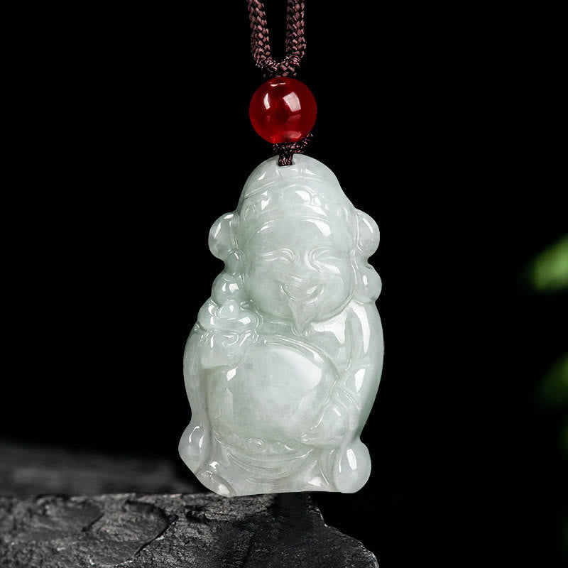 Collier pendentif porte-bonheur en lingot de jade naturel de Buddha Stones naturelles du dieu chinois de la richesse