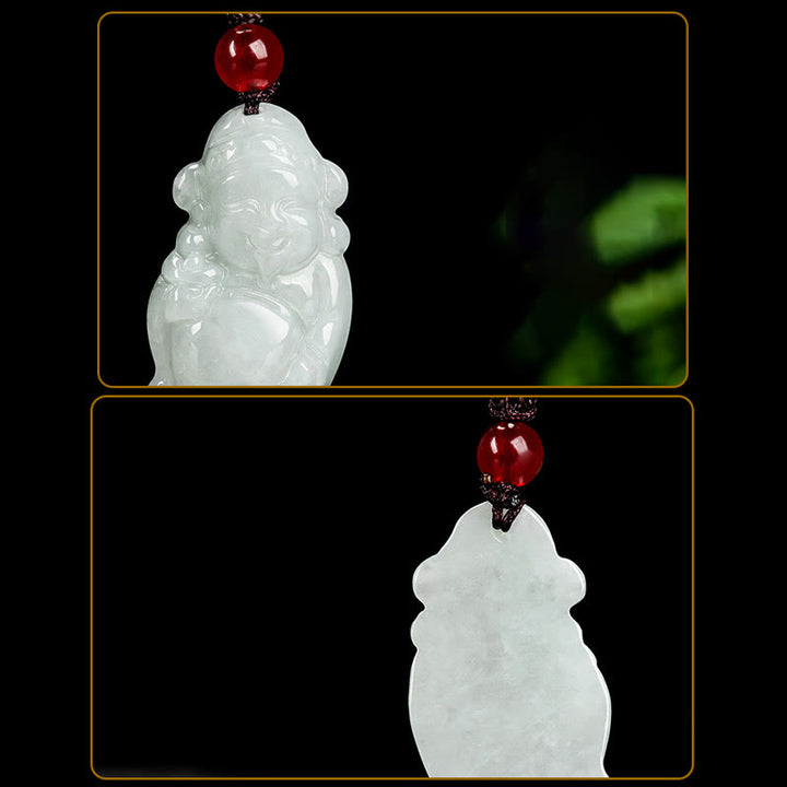 Collier pendentif porte-bonheur en lingot de jade naturel de Buddha Stones naturelles du dieu chinois de la richesse