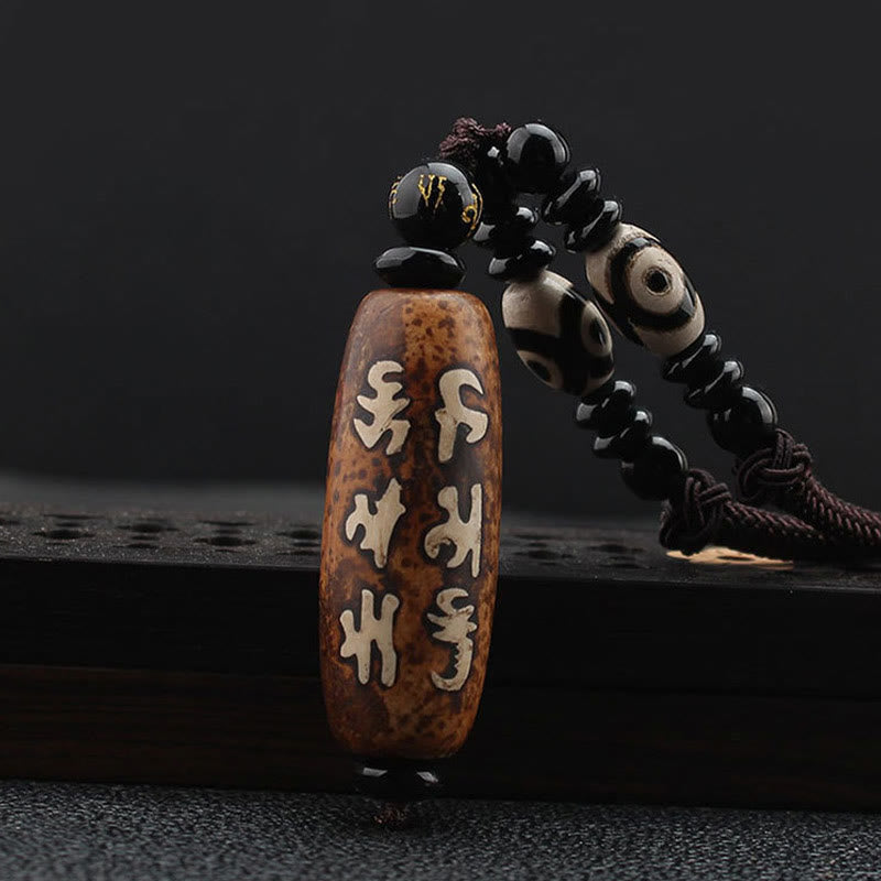 Buddha Stones du Tibet Om Mani Padme Hum Dzi, perle Avalokitesvara, motif de richesse - Perle Dzi - image 1