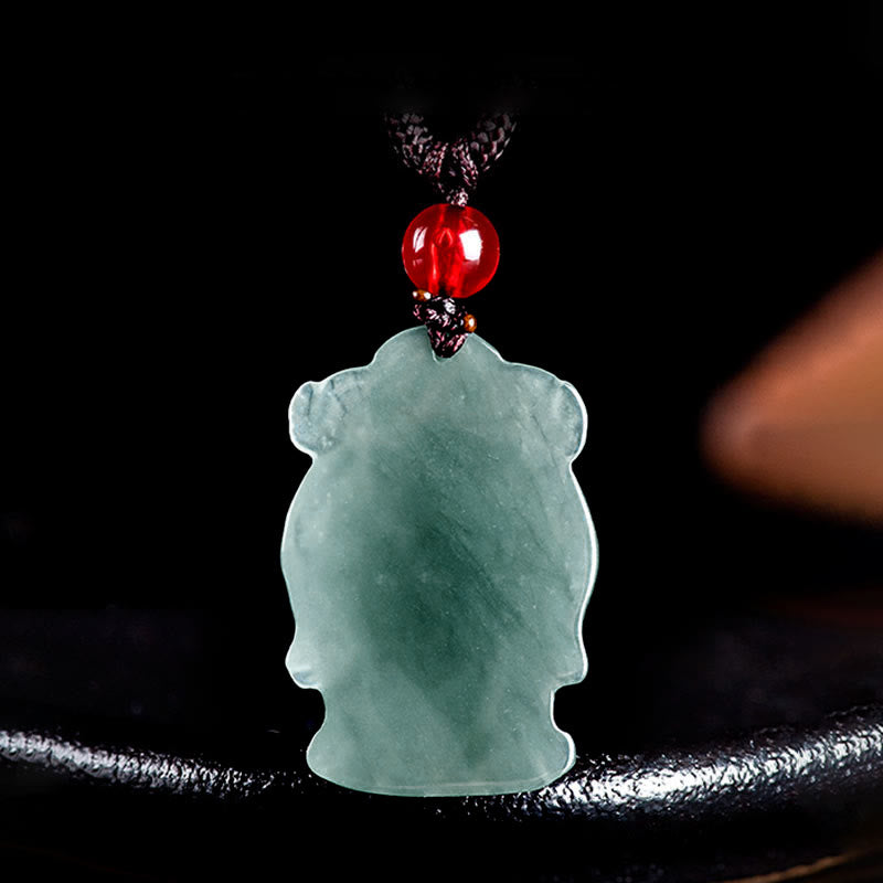 Collier pendentif en lingot de jade vert naturel de Buddha Stones naturelles, dieu chinois de la richesse, pendentif en abondance
