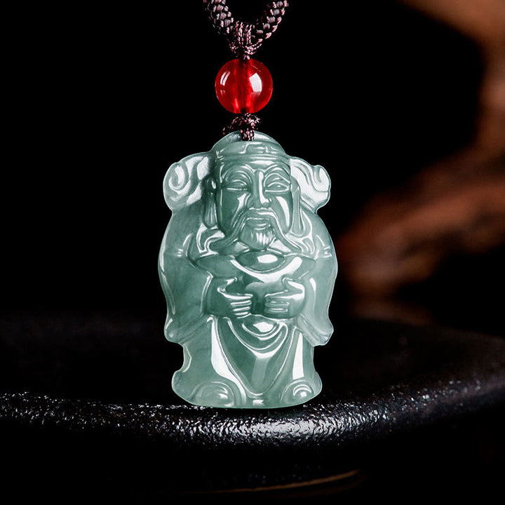 Collier pendentif en lingot de jade vert naturel de Buddha Stones naturelles, dieu chinois de la richesse, pendentif en abondance