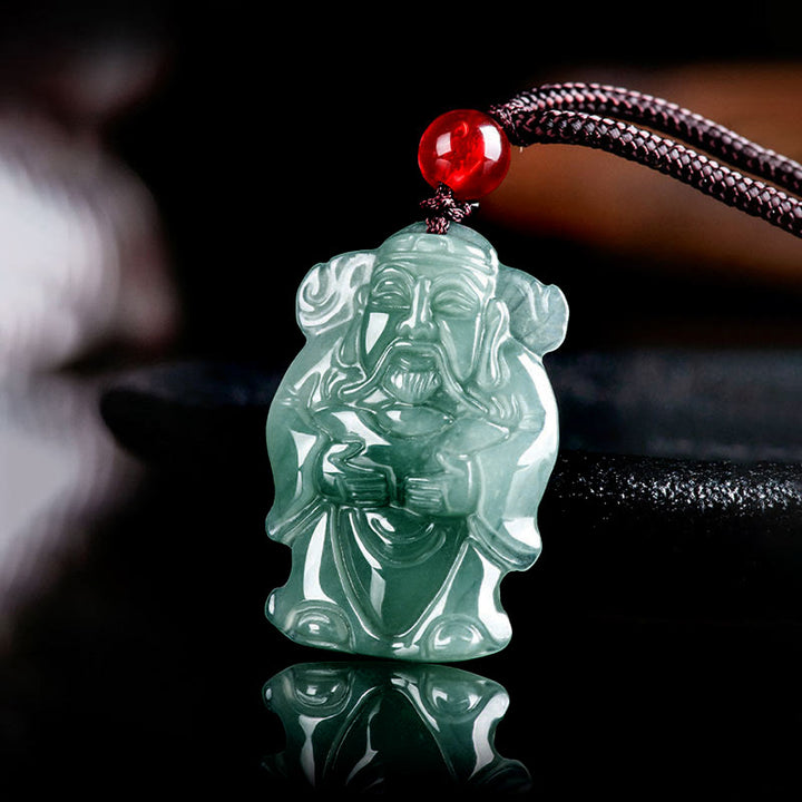 Collier pendentif en lingot de jade vert naturel de Buddha Stones naturelles, dieu chinois de la richesse, pendentif en abondance