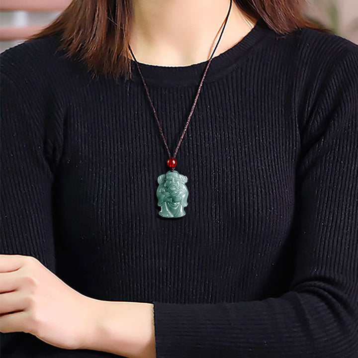 Collier pendentif en lingot de jade vert naturel de Buddha Stones naturelles, dieu chinois de la richesse, pendentif en abondance
