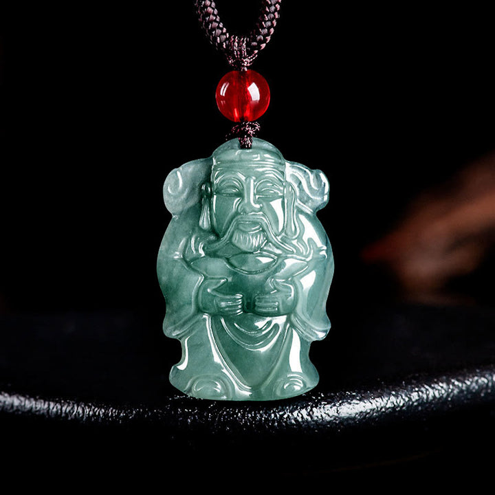 Collier pendentif en lingot de jade vert naturel de Buddha Stones naturelles, dieu chinois de la richesse, pendentif en abondance