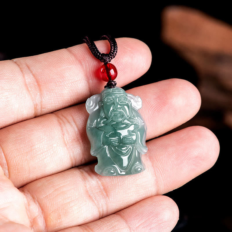 Collier pendentif en lingot de jade vert naturel de Buddha Stones naturelles, dieu chinois de la richesse, pendentif en abondance