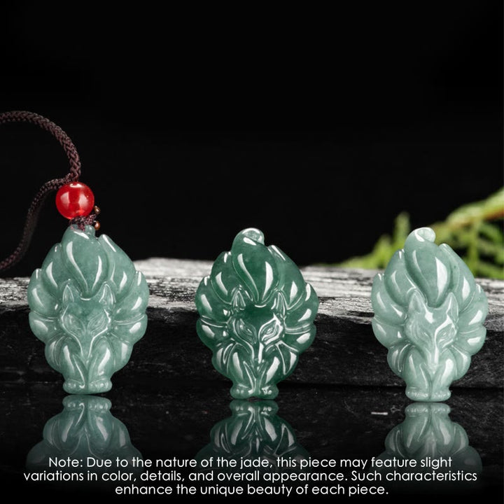 Collier pendentif porte-bonheur en jade vert naturel à neuf Buddha Stones