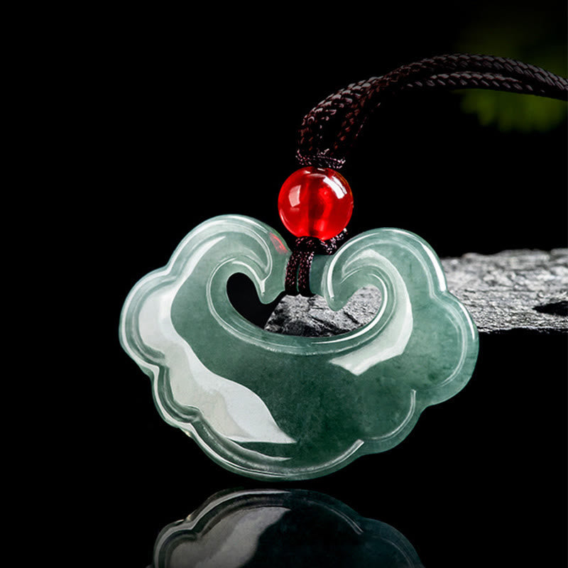 Collier pendentif porte-bonheur en jade vert naturel Buddha Stones