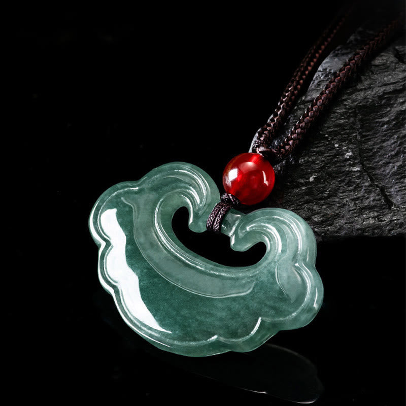 Collier pendentif porte-bonheur en jade vert naturel Buddha Stones
