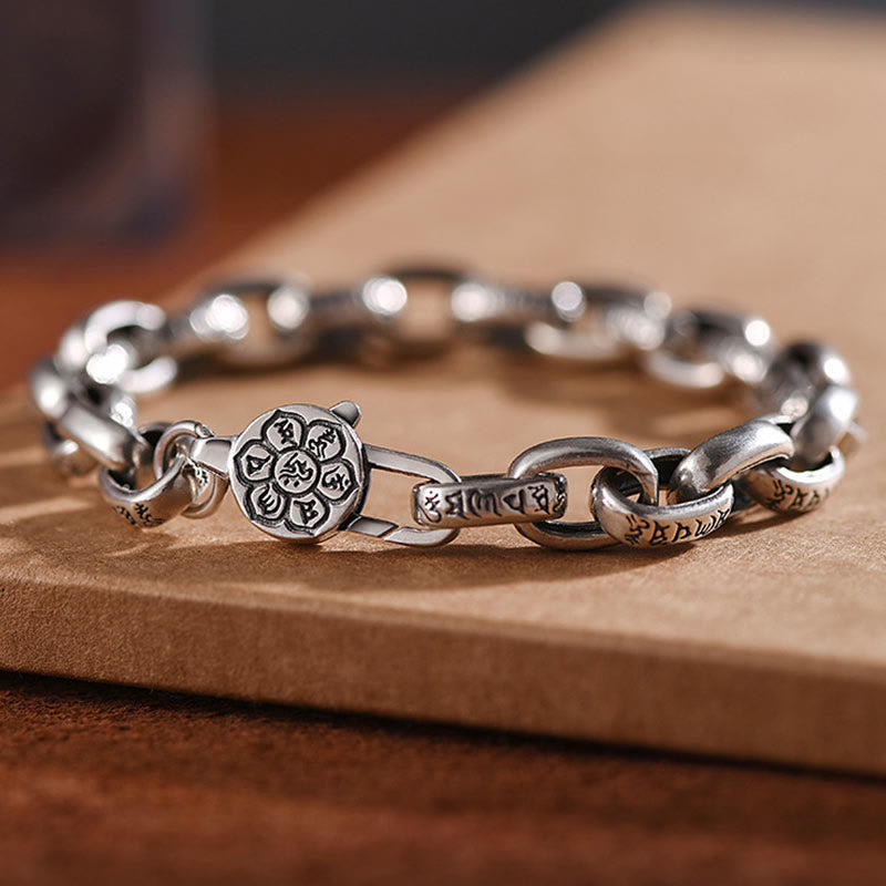 Bracelet Buddha Stones en argent sterling 925 avec six mots vrais et sagesse - 21 cm adapté à un tour de poignet de 19 à 20 cm - image 0
