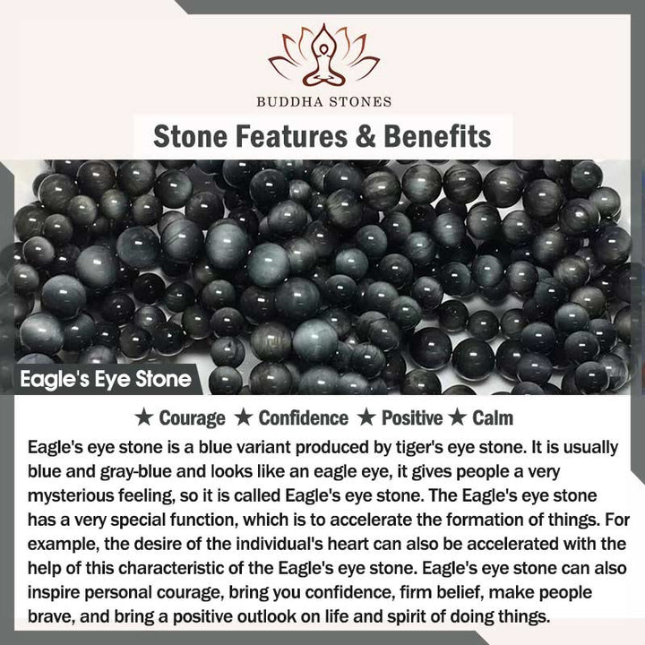 Bracelet force courage en obsidienne noire œil d'aigle Buddha Stones